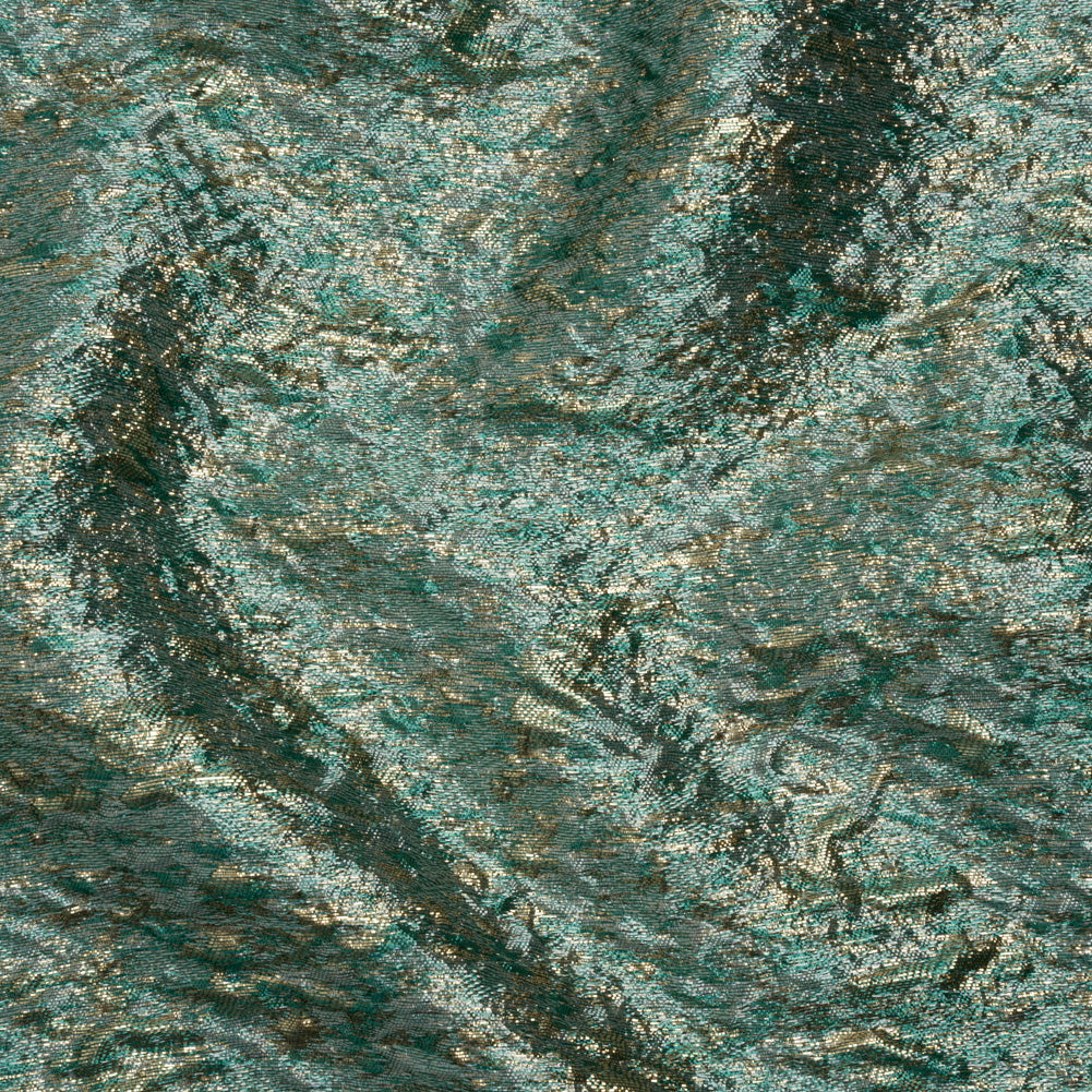 Metallic Brocade - Sky Blue, Turquoise and Gold Mottled Abstract - Joann Fabrics