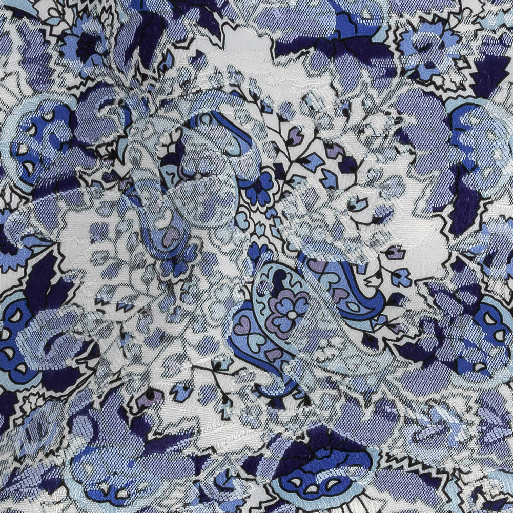 Stretch Floral Jacquard Print - Navy and White Paisley Medallions - Mood Exclusive Divine Dream - Joann Fabrics