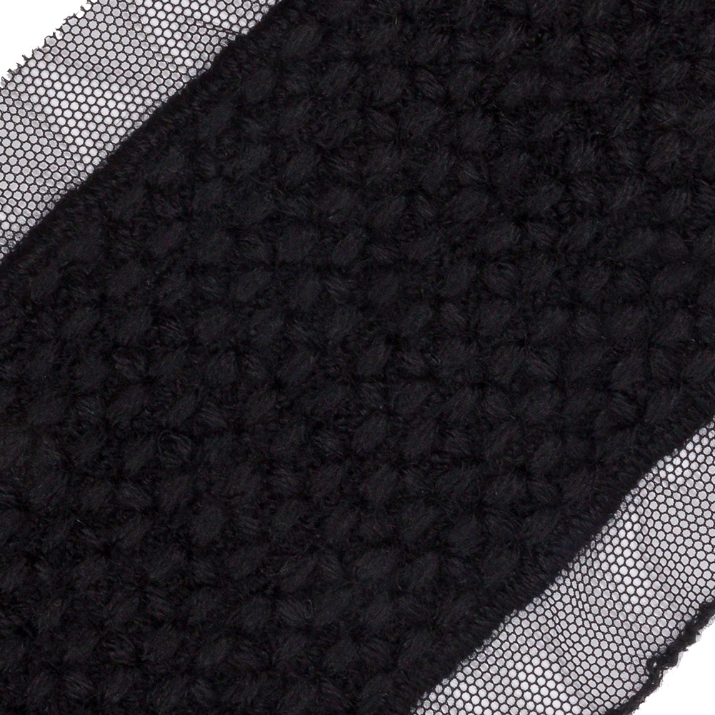 Black Little Circles Wool Embroidered Lace Trim on Mesh Ground - 2.375