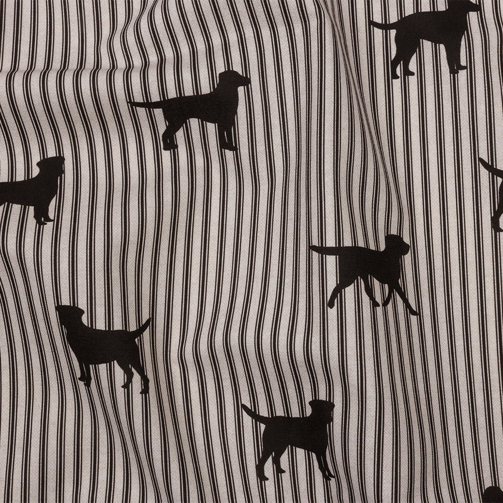 Cotton Canvas Print - Coal Dog Silhouettes and Ticking Stripes - British Imported - Joann Fabrics