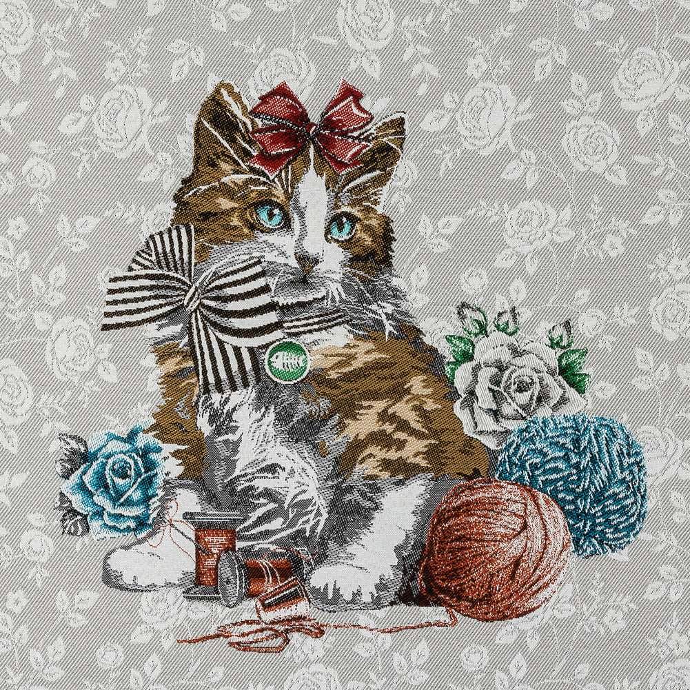 French Pearl and Gray Posed with a Bow Cotton Blend Oversized Square Patch - 18.875