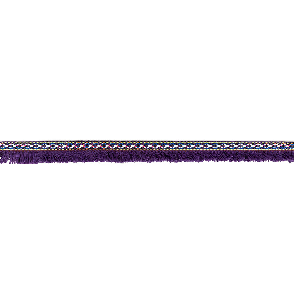 Multicolored and Imperial Purple Tribal Brushed Fringe Trim - 1.125