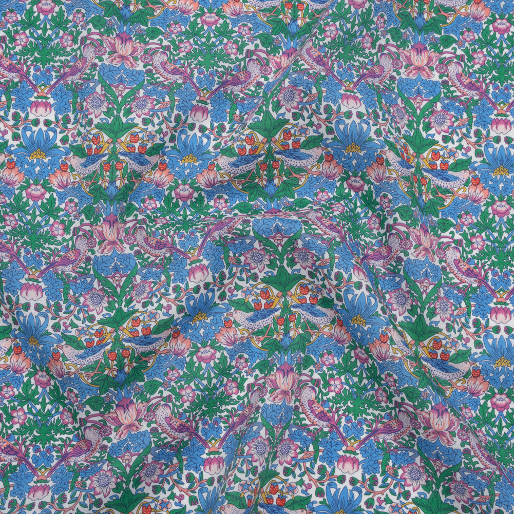 Liberty Fabrics Tana Lawn® - Strawberry Thief Spring Multi Bright - Blue, Green and Pink Birds, Berries and Flowers - Joann Fabrics