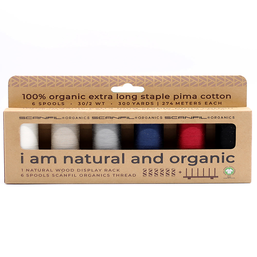SCANFIL® 30wt Organic Pima Cotton Thread Set - 6ct 300yd Spools & Wood Rack - Neutrals - Joann Fabrics