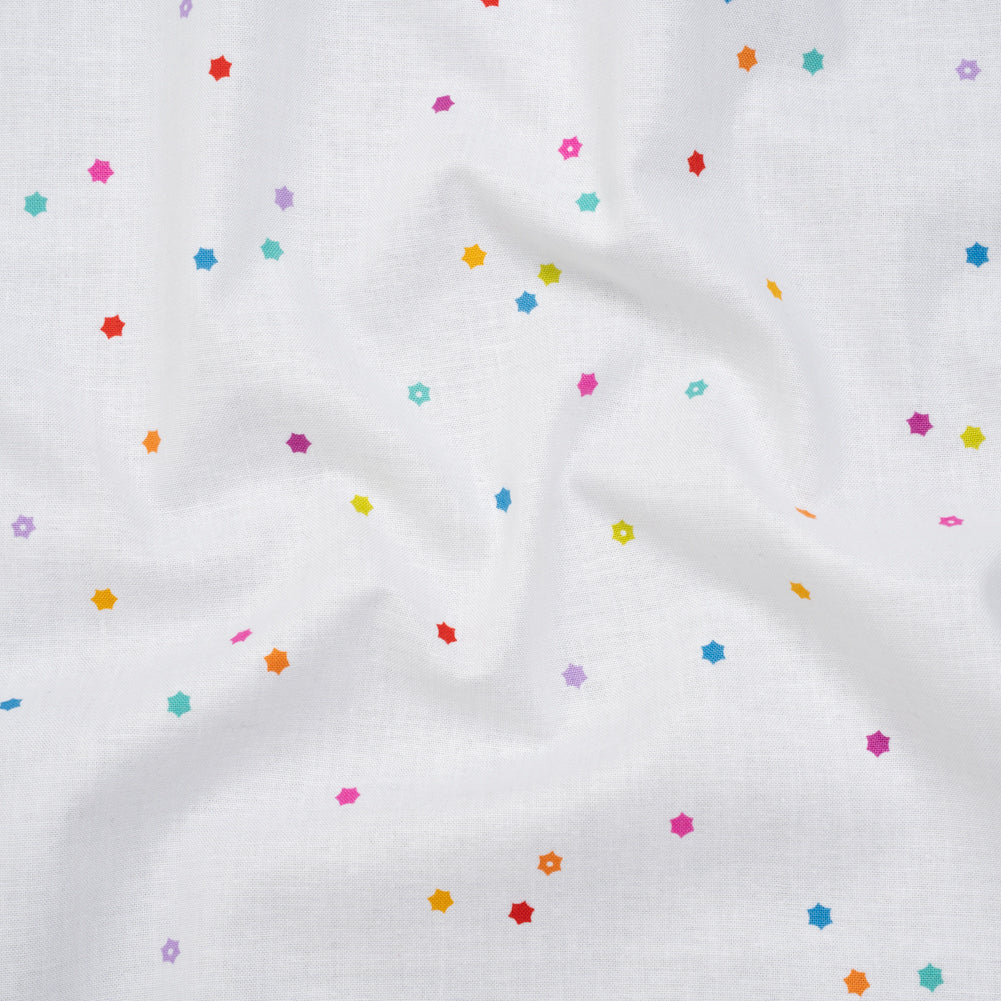 Printed Quilting Cotton by Ghazal Razavi for FIGO Studio - White and Rainbow Flowers - Seasons Basics Collection - Joann Fabrics