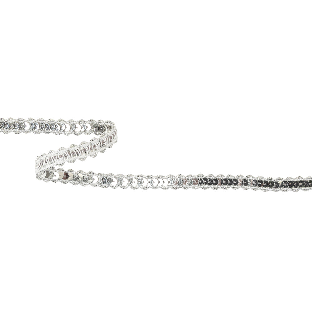 Vintage Metallic Silver and White Sequins Trim with Scalloped Edges - 0.5