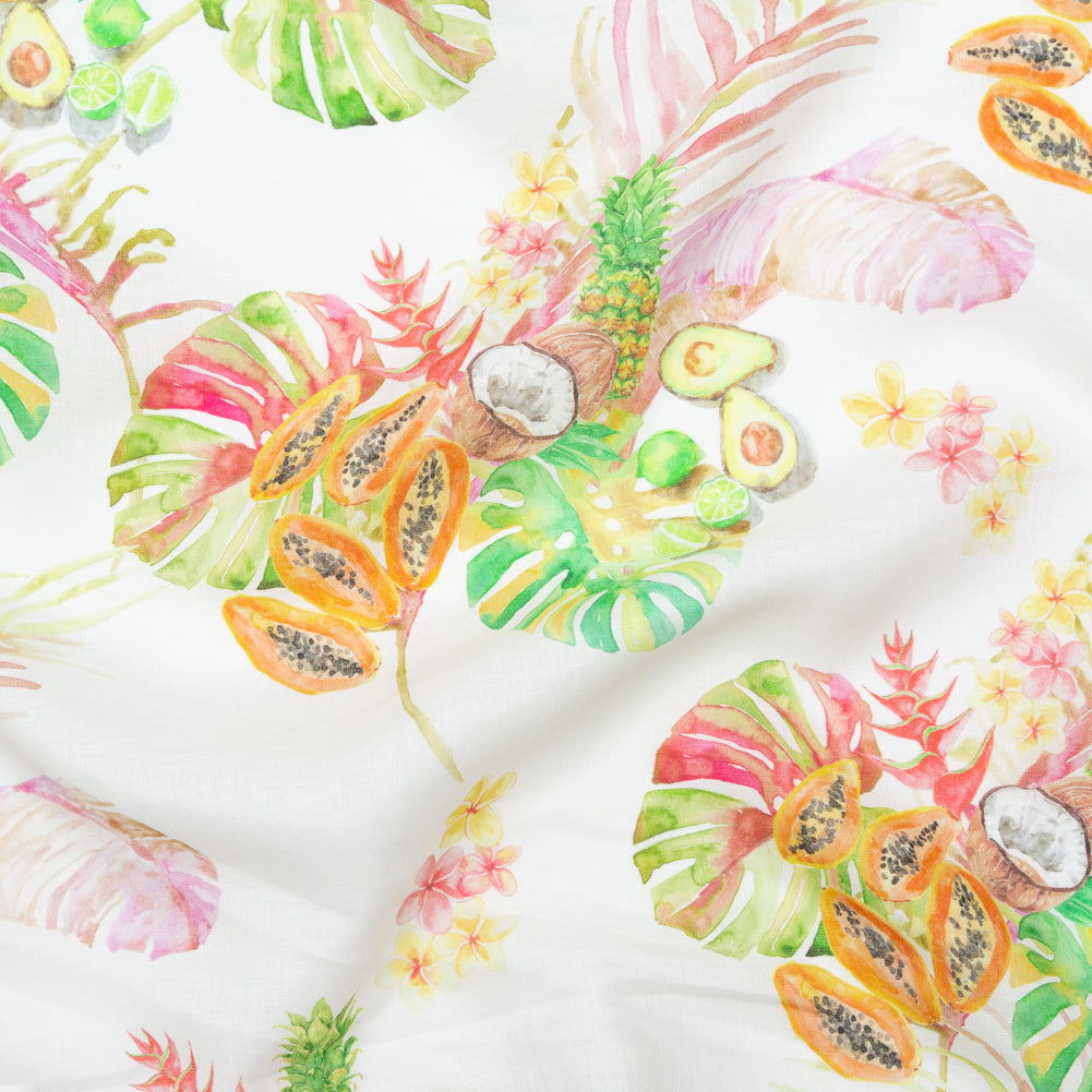 Avocado, Pineapples, Papaya and Coconuts Printed Ivory Linen Woven - Joann Fabrics