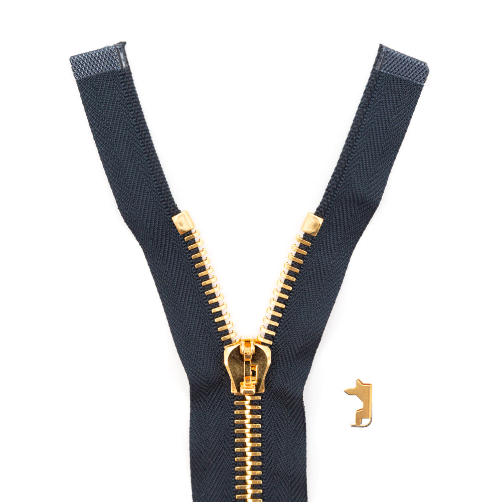 Mood Exclusive Italian Navy and Gold T8 Open End Metal Zipper - 27.5