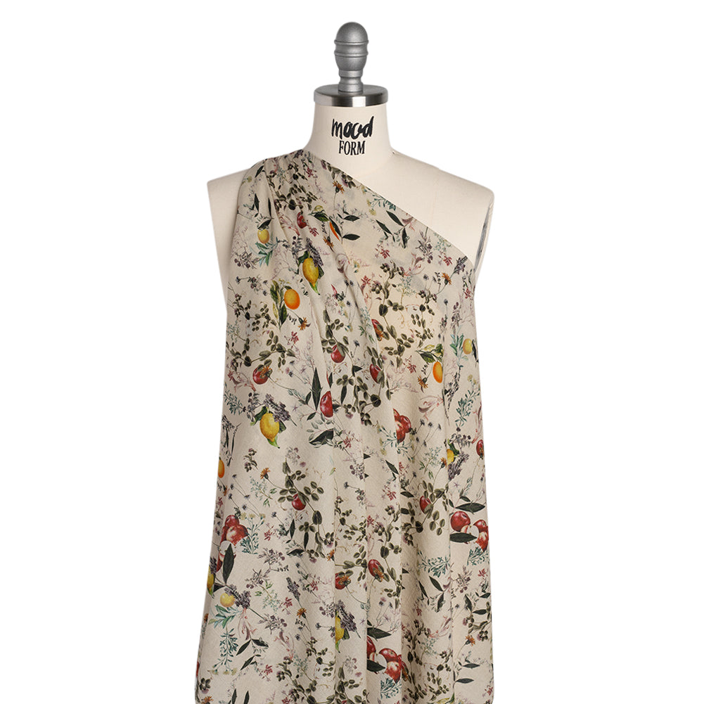 Cotton Crepe - Beige and Green Fruiting Branches and Flowers - Mood Exclusive Orchard's Edges Print - Joann Fabrics