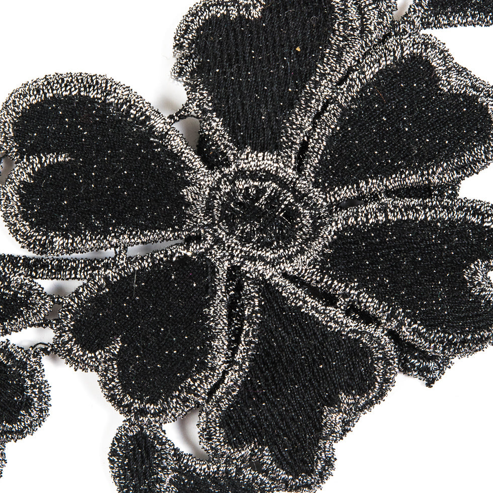 3D Metallic Gunmetal Floral Lace Trim - 5