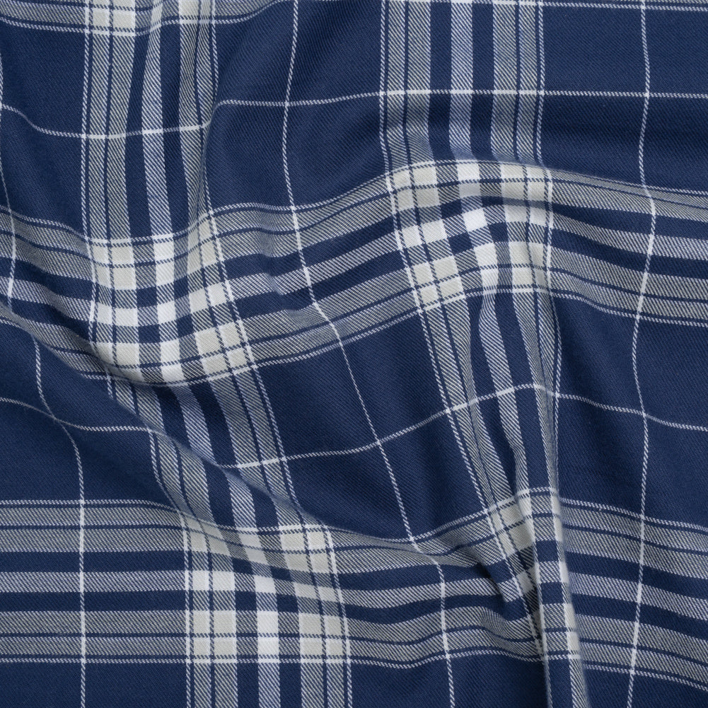 Lightweight Cotton Flannel Twill - Dark Blue, Pale Gray and White Plaid - Deadstock - Joann Fabrics