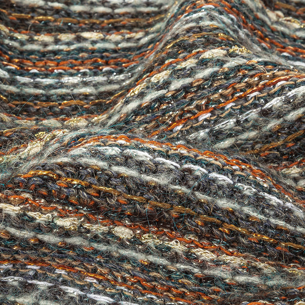 Pumpkin, Slate and Metallic Amber Ale Striped Chunky Cotton and Wool Knit - Joann Fabrics
