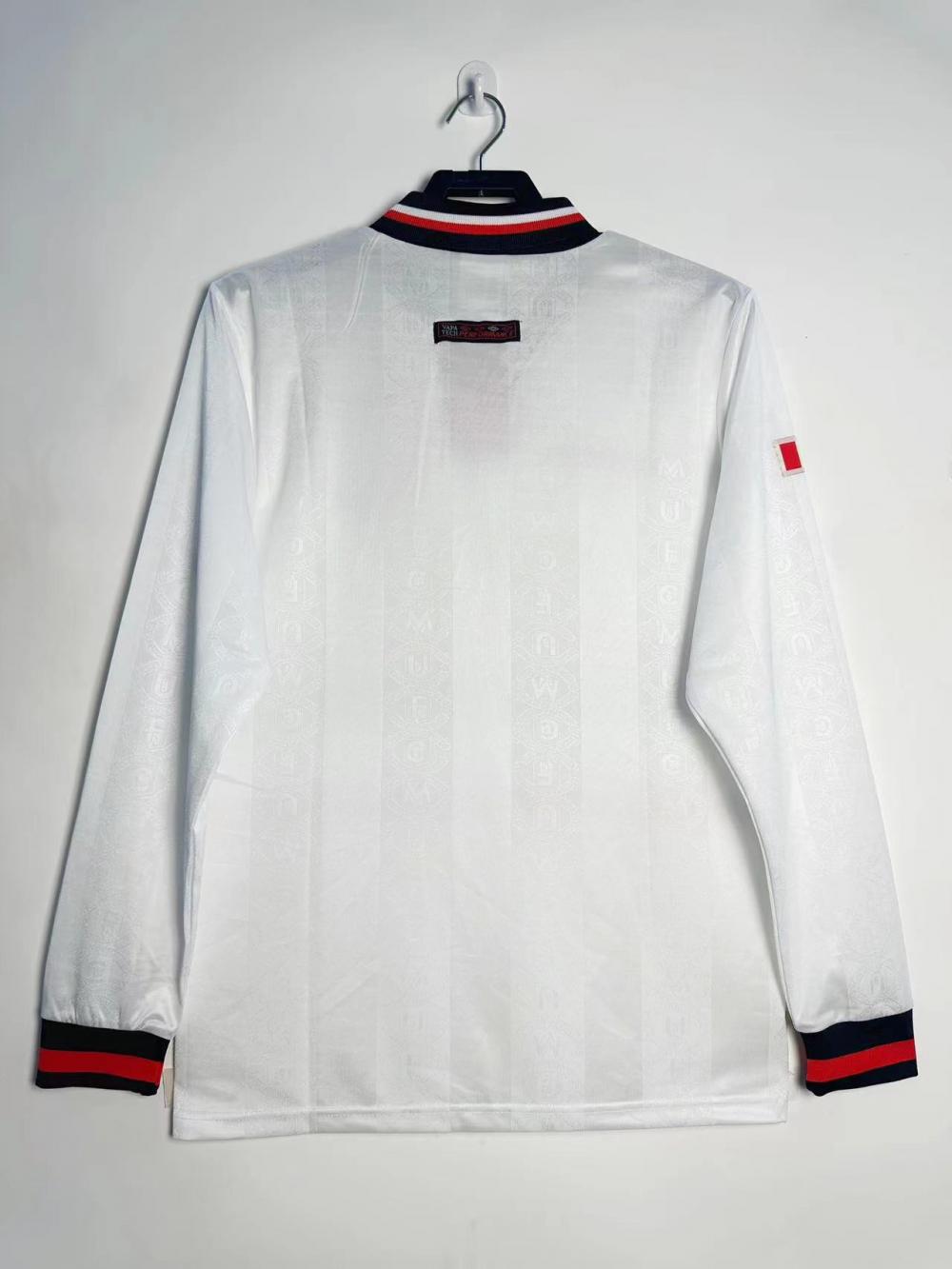 1998-1999 Retro Long Sleeve Manchester United Away White Football Shirt 1:1 Thai Quality