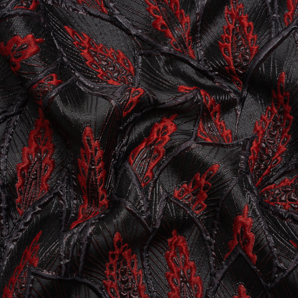 Metallic Black and Red Decorated Feathers Luxury Brocade - Joann Fabrics