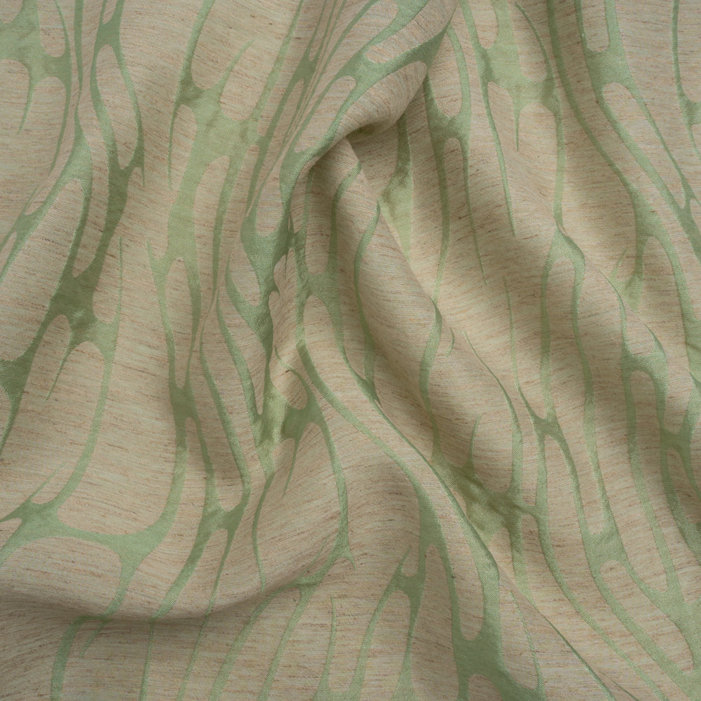 Luminous Sage Green and Heathered Beige Ripples Lightweight Polyester and Linen Brocade - Joann Fabrics