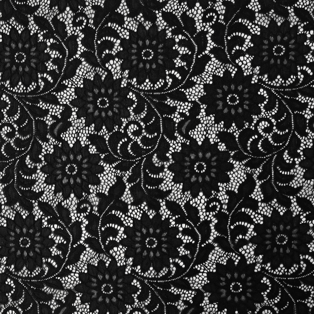 Re-Embroidered Stretch Lace - Black Sunflowers - McKee Collection - Joann Fabrics