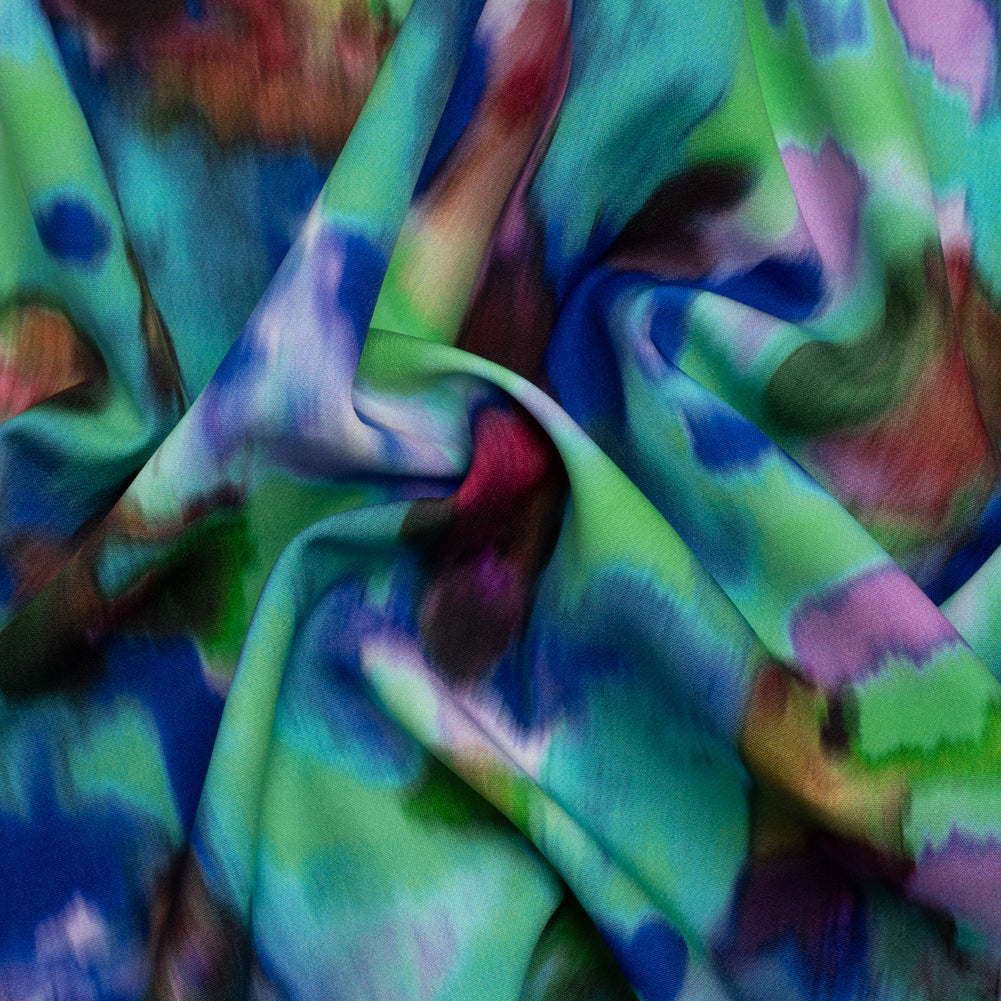 Stretch Polyester Woven Print - Green, Blue and Brown Abstract - Mood Exclusive Spinning World - Joann Fabrics