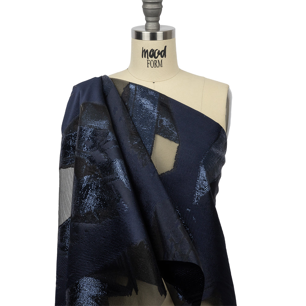 Metallic Navy Painterly Geometrics Luxury Burnout Brocade - Joann Fabrics