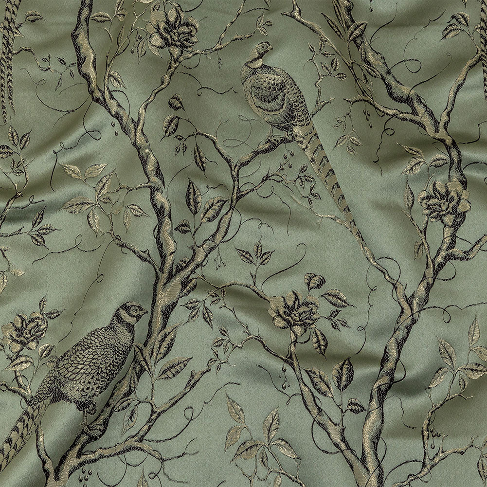 Drapery Jacquard - Ocean Perched Peacocks on Branches - British Imported - Joann Fabrics