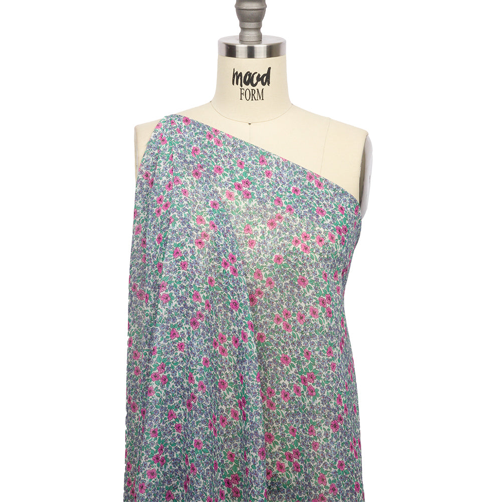 Viscose Georgette - Blue and Pink Floral - Springtime Saunter Print - Mood Exclusive Secret Garden Collection - Joann Fabrics