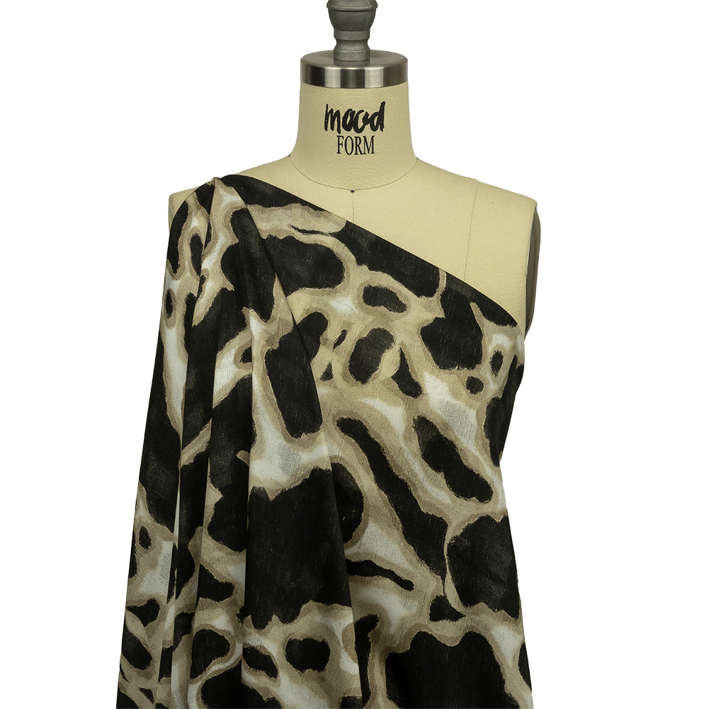 Rayon Challis - Black and Beige Abstract Spots - Fragments of Memory Print - Mood Exclusive Rockland Collection - Joann Fabrics