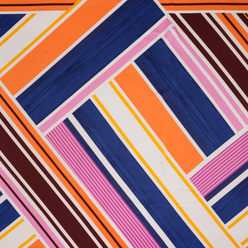 Stretch Polyester Charmeuse Panel - Pink, Creamsicle and Dark Blue Diagonal Stripes - Designer Deadstock - Joann Fabrics