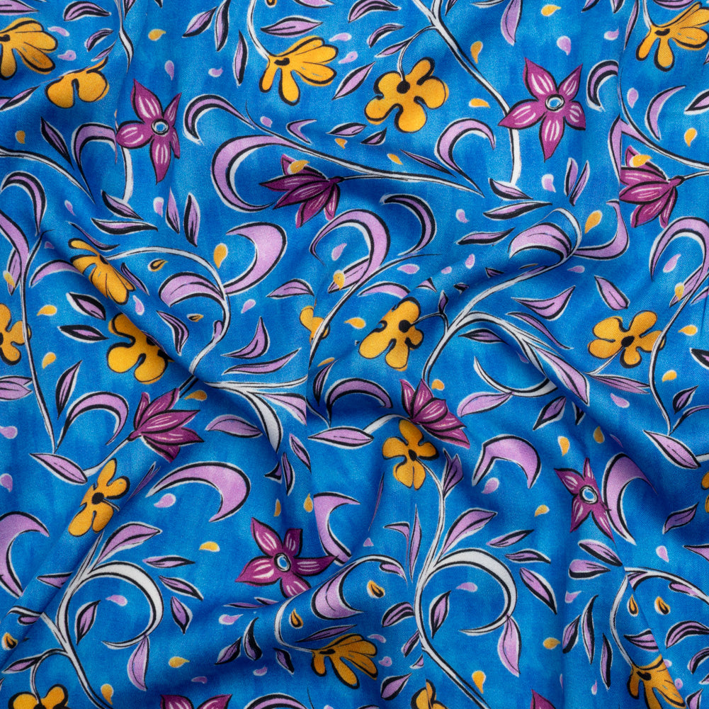 Rayon Challis - Blue and Yellow Floral - Apollo's Laurel Print - Mood Exclusive Chariot Collection - Joann Fabrics