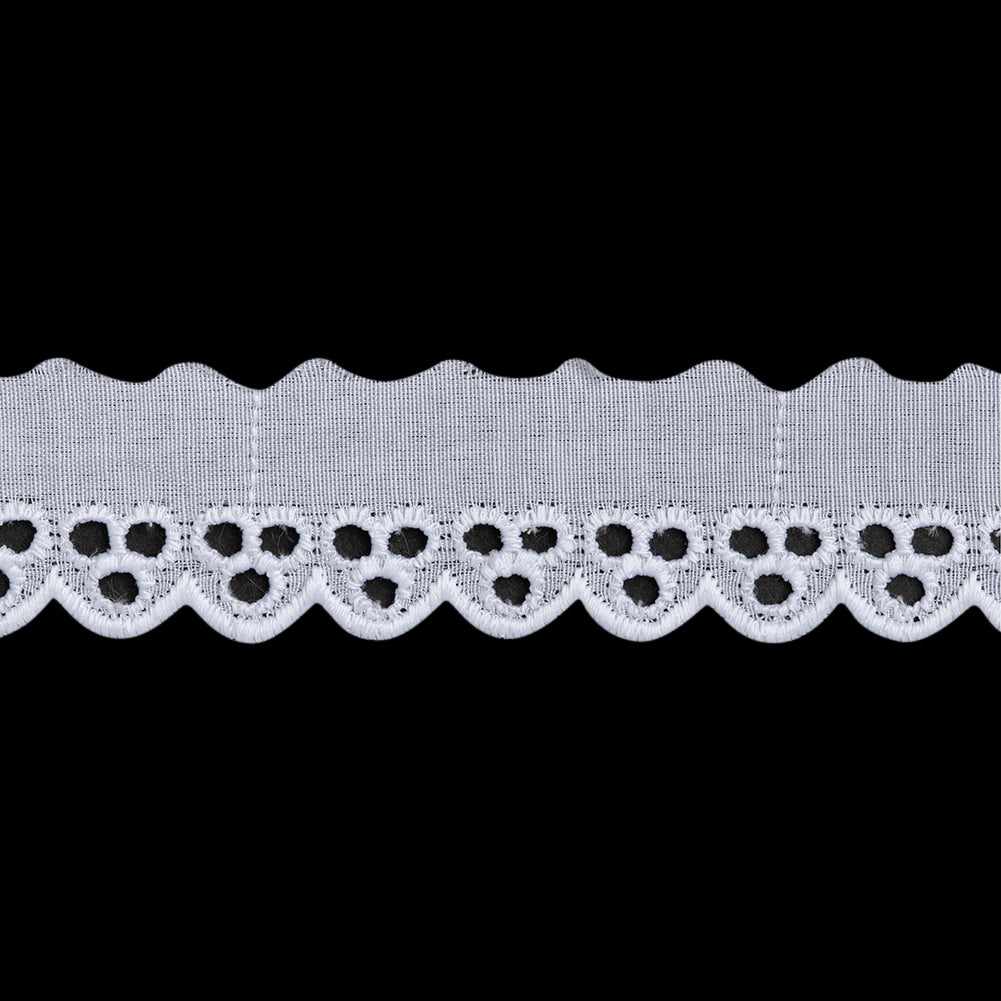 Cotton and Polyester Embroidered Eyelet Lace Trim with One Finished Scalloped Edge - 1.125