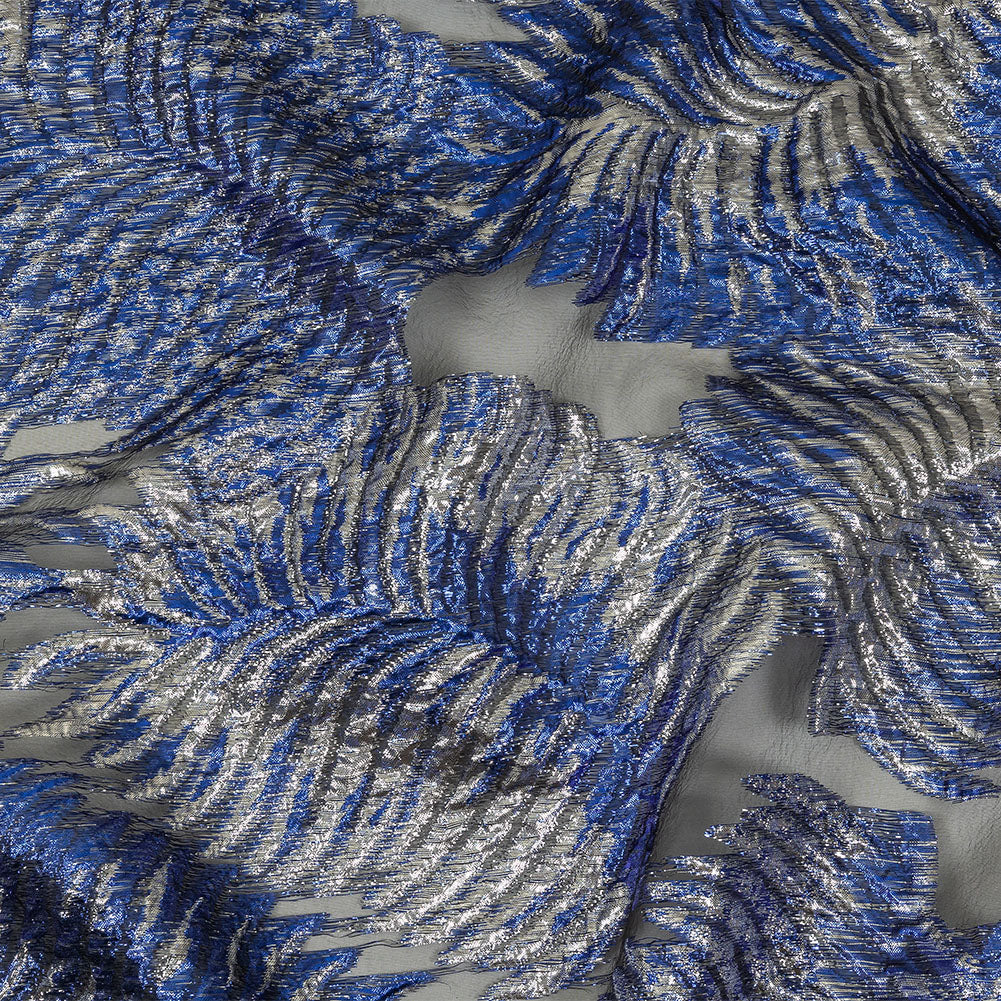 Metallic Silver and Royal Blue Leafy Luxury Burnout Brocade - Joann Fabrics