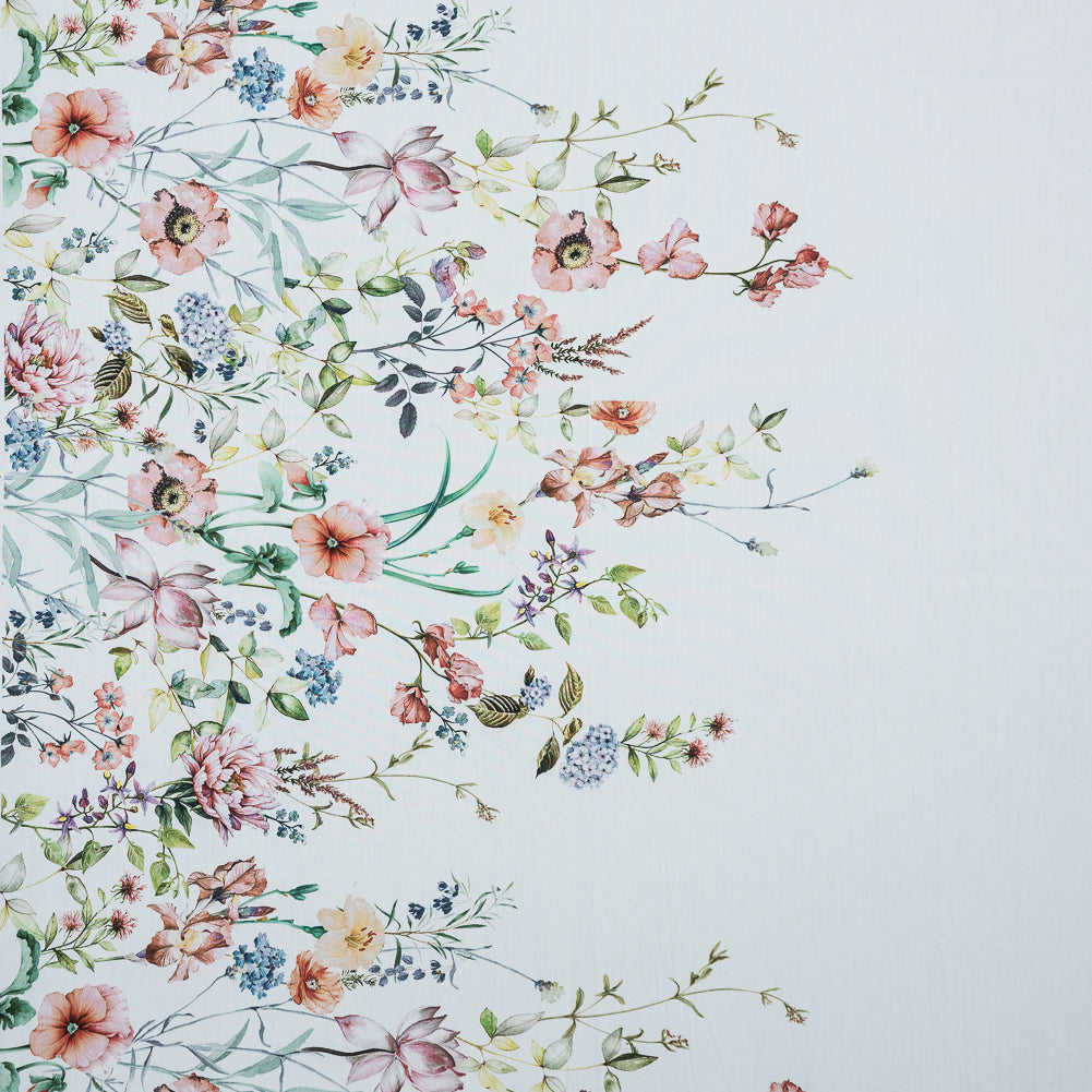 Cotton Poplin - White Floral Border - La Marche des Fleurs Print - Mood Exclusive Jacques Collection - Joann Fabrics