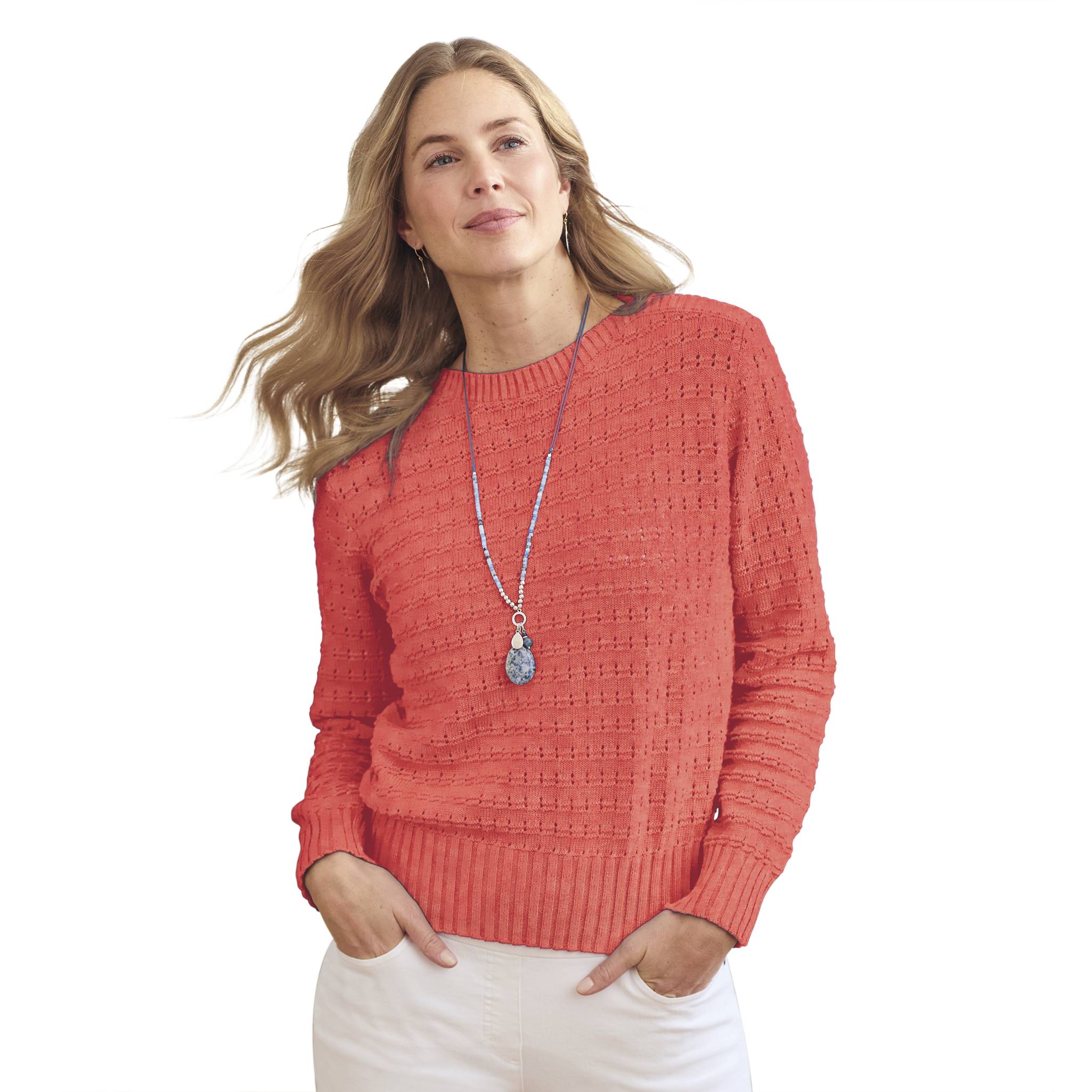 Cotton Pointelle Boatneck Pullover, Openwork - Northstyle Catalog