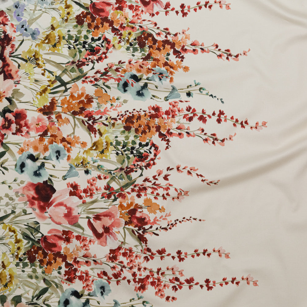 Stretch Cotton Sateen - Pink and Blue Floral Border - Floral Fantasia Print - Mood Exclusive Serengeti Collection - Joann Fabrics