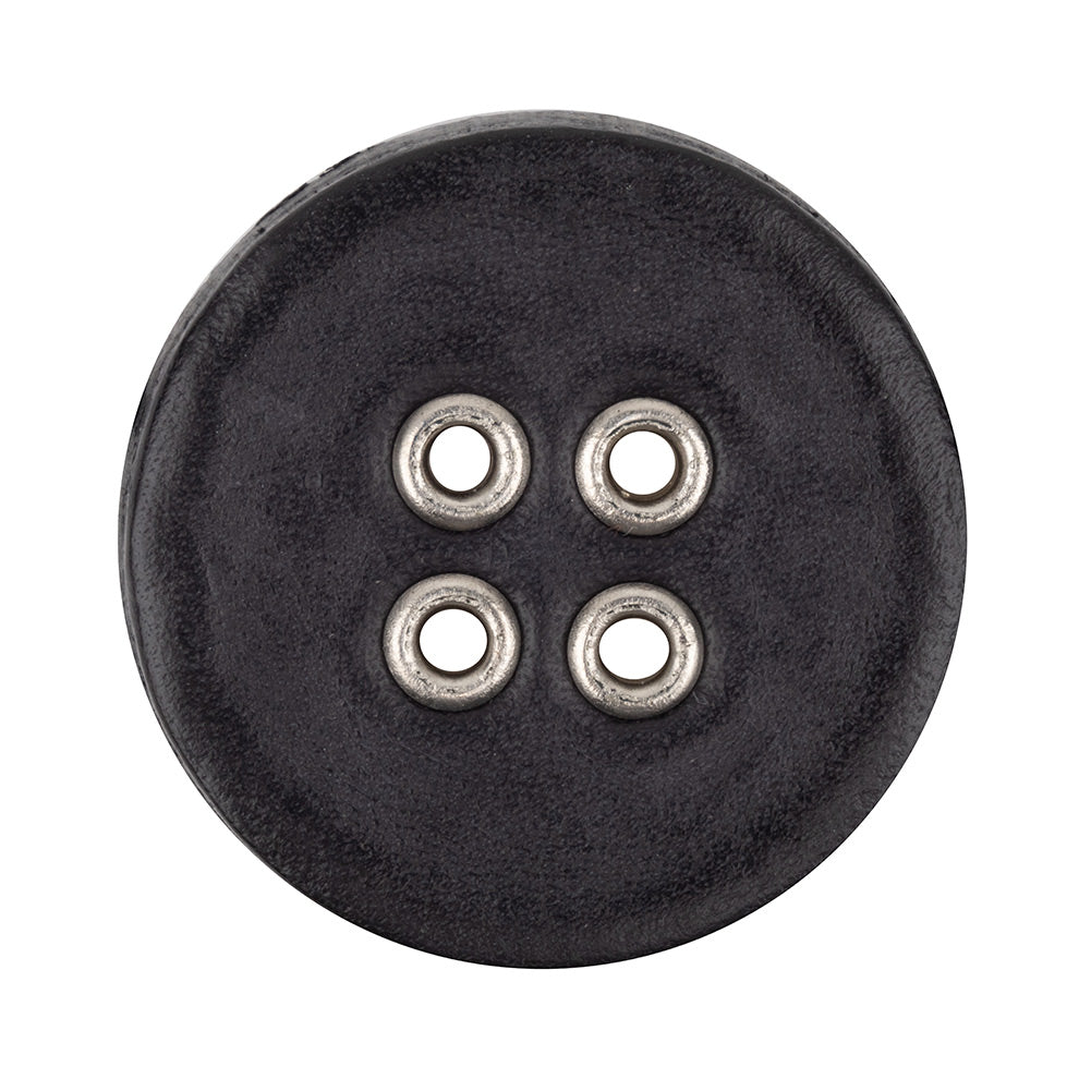Italian Raven and Shiny Silver Metal 4-Hole Leather Button - 52L/33mm - Joann Fabrics