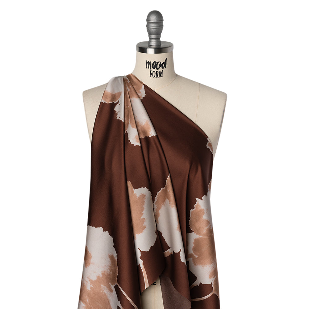 Stretch Polyester Charmeuse - Brown, Beige and Tan Floral - Designer Deadstock - Joann Fabrics