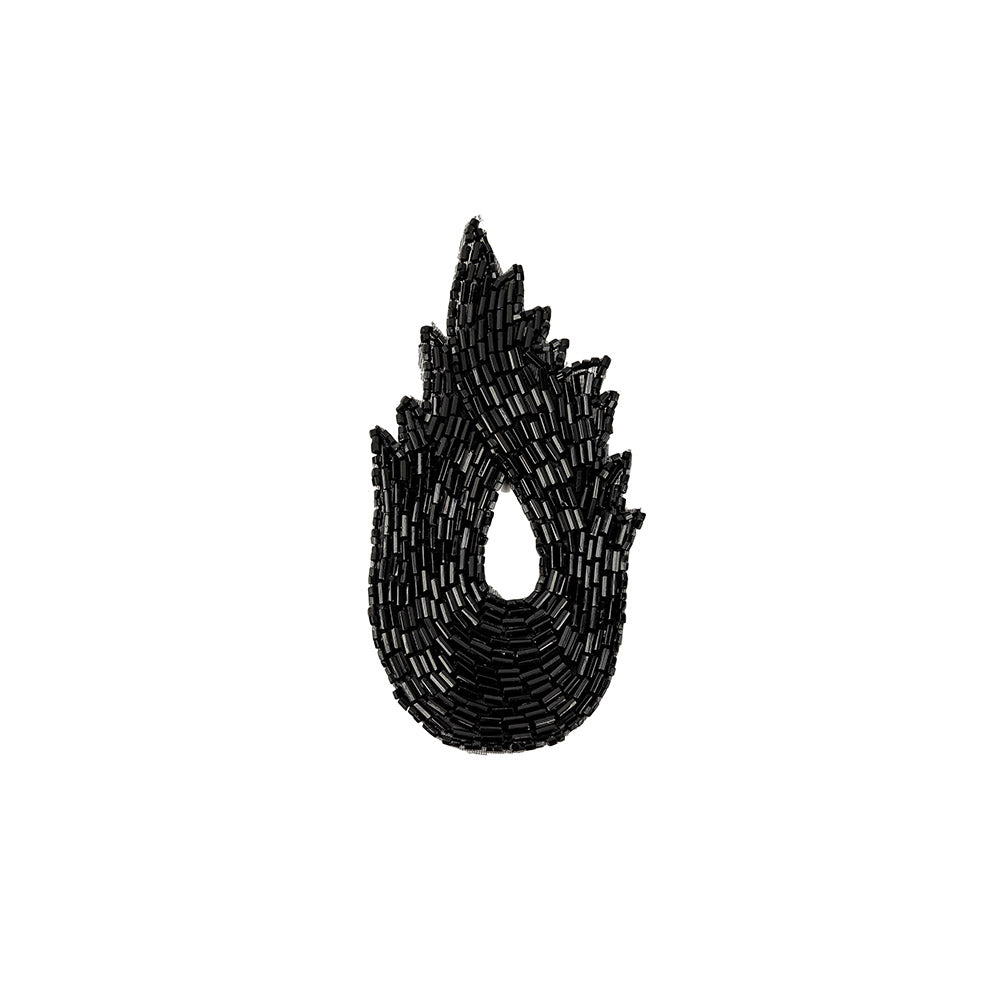 Vintage Black Bugle Beaded Abstract Applique - 4.625