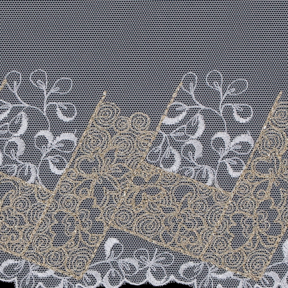 White and Metallic Gold Embroidered Mesh - 6