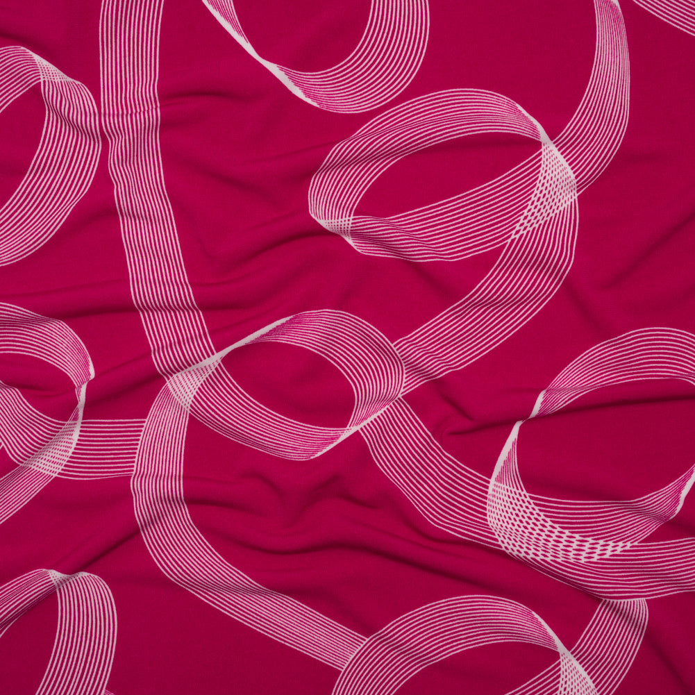 Stretch Polyester Tricot - Raspberry Pink and White Looping Lines - Designer Deadstock - Joann Fabrics