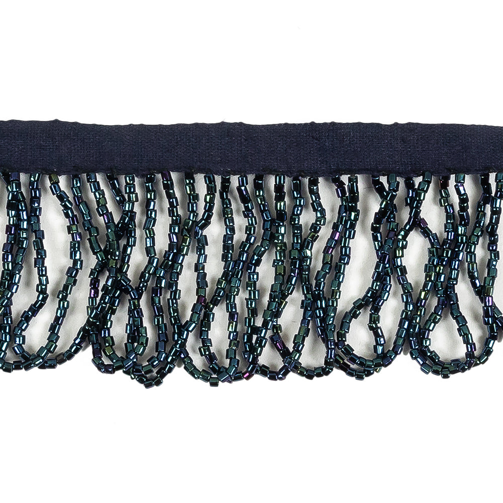 Vintage Blue Iris and Navy Beaded Looped Fringe Trim - 1.625