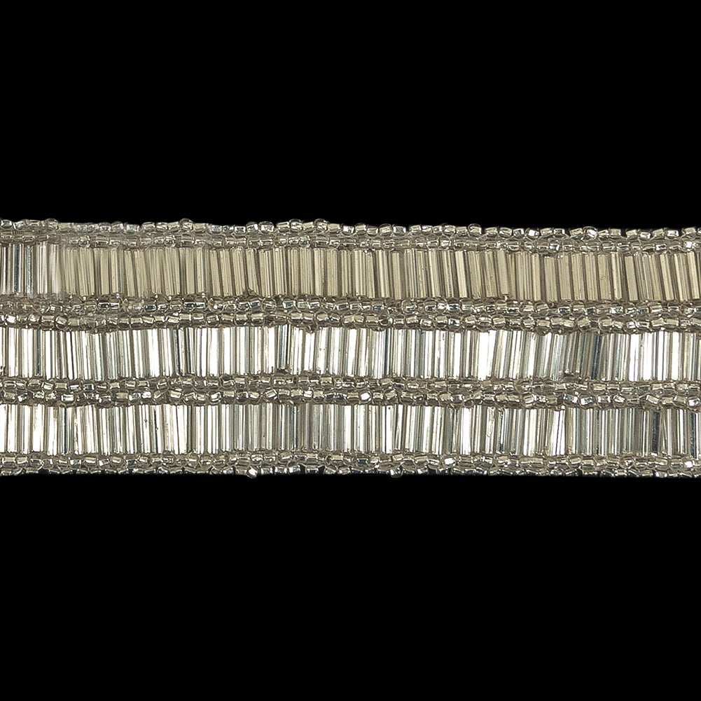 Vintage Silver Lined 3 Row Bugle and Seed Bead Striped Trim - 1.375