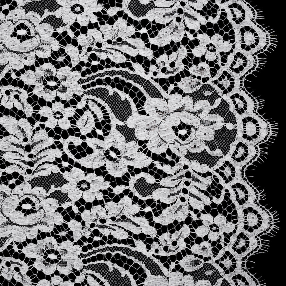 French Corded Polyester and Cotton Lace with Finished Scalloped Edges - White Classic Floral - Joann Fabrics