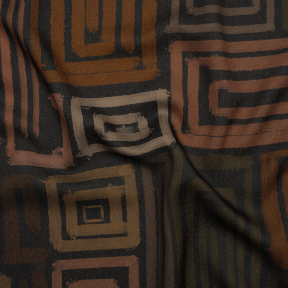 Polyester Crepe-Back Satin - Green, Brown and Black Painterly Blocks - Mood Exclusive Spiral Fusion Print - Joann Fabrics