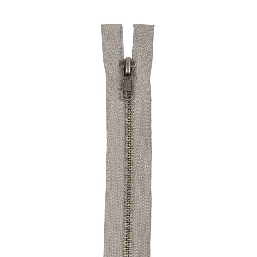 Light Gray and Matte Silver T5 Open End Metal Zipper with Two Pulls - 36