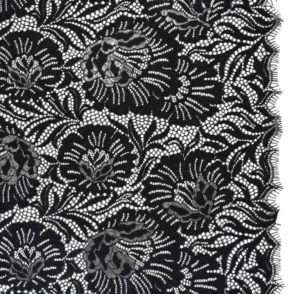 Metallic Raschel Lace Panel with Finished Edges - Black and Silver Bold Florals - Joann Fabrics