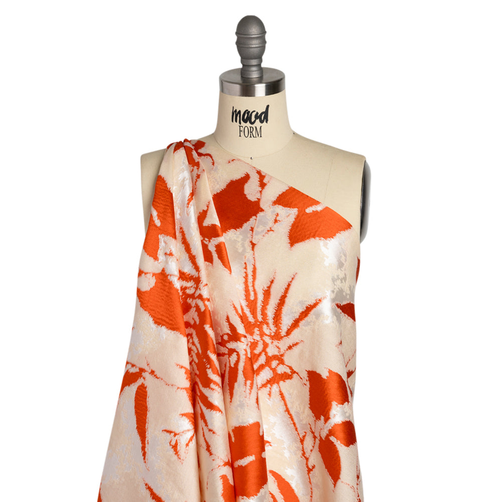 Red, White and Beige Soft Leaves Lightweight Polyester and Viscose Luxury Brocade - Joann Fabrics