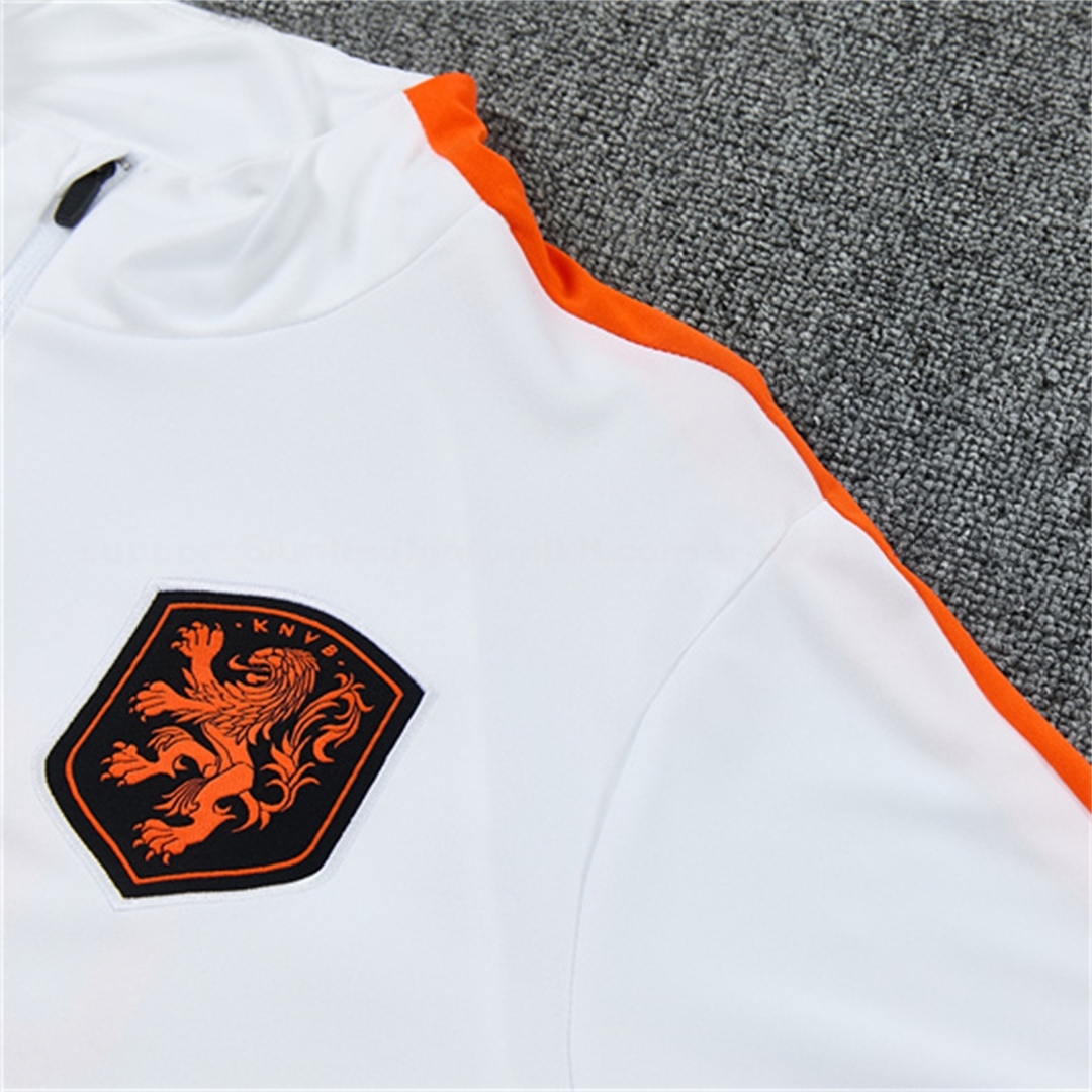 Netherlands 2026 Long Sleeves Training Set - White With Orange Accents Top & Black Pants - UnitedFutballJersey