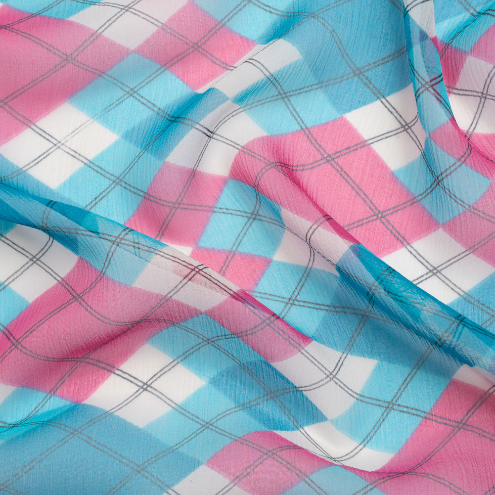 Turquoise, Pink and Cream Argyle Crinkled Silk Chiffon - Joann Fabrics