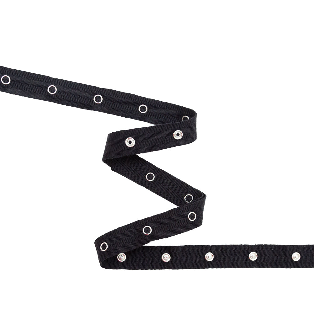 Dritz Black Twill Tape with Silver Snaps - 17.5