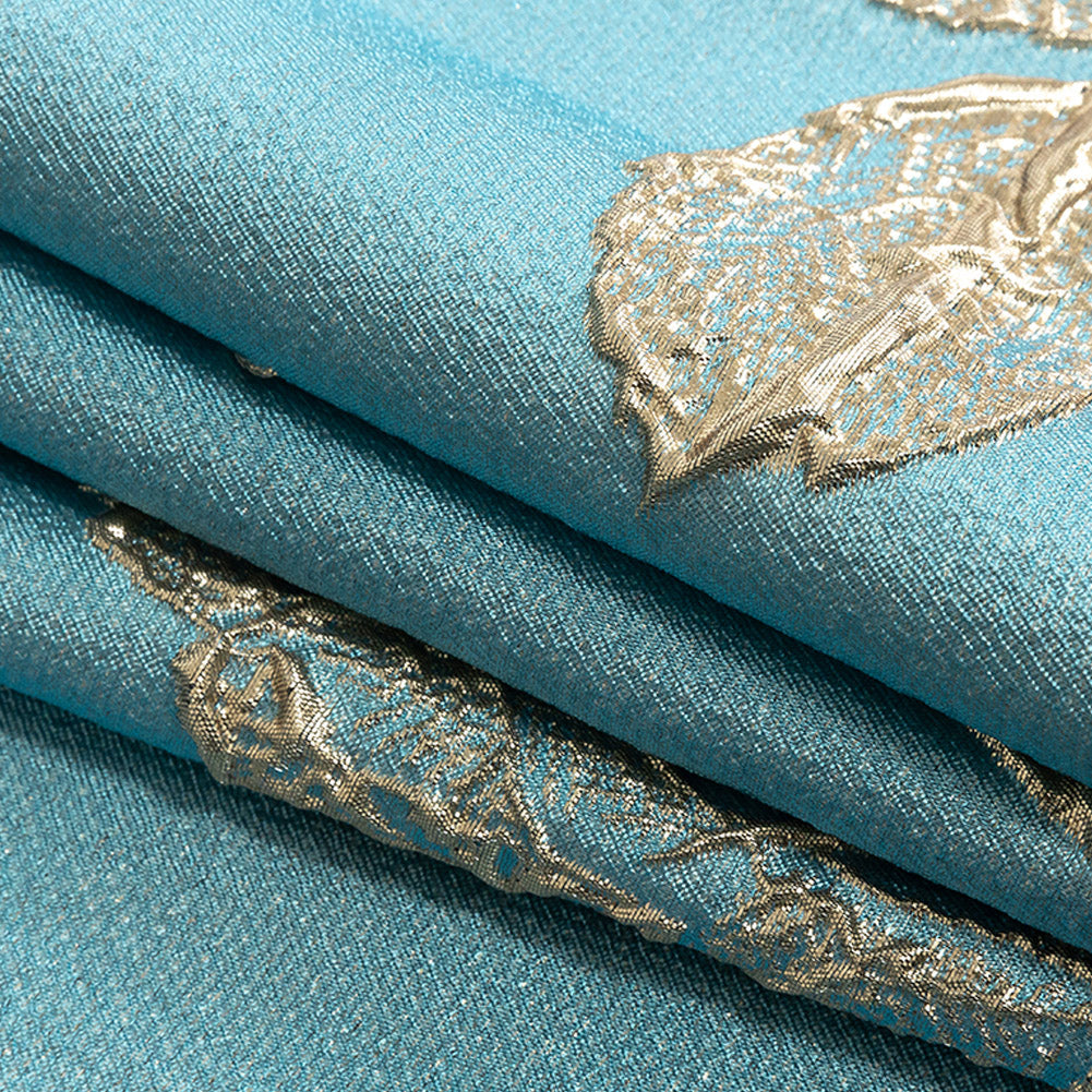 Metallic Gold and Sky Blue Floral Luxury Brocade - Joann Fabrics