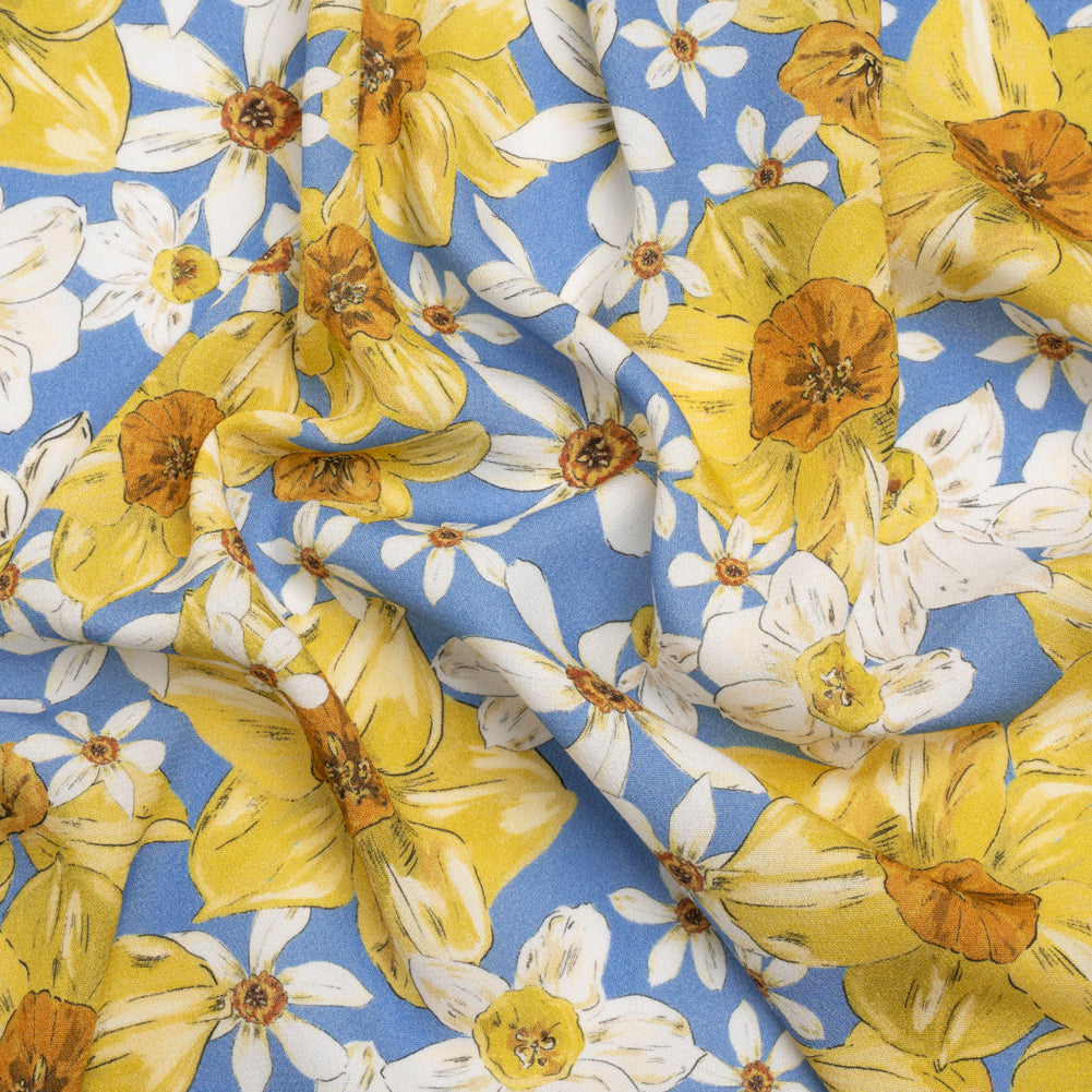 Viscose Crepe Print - Sky Blue, Yellow and White Floral - Mood Exclusive Crisp and Clear - Joann Fabrics