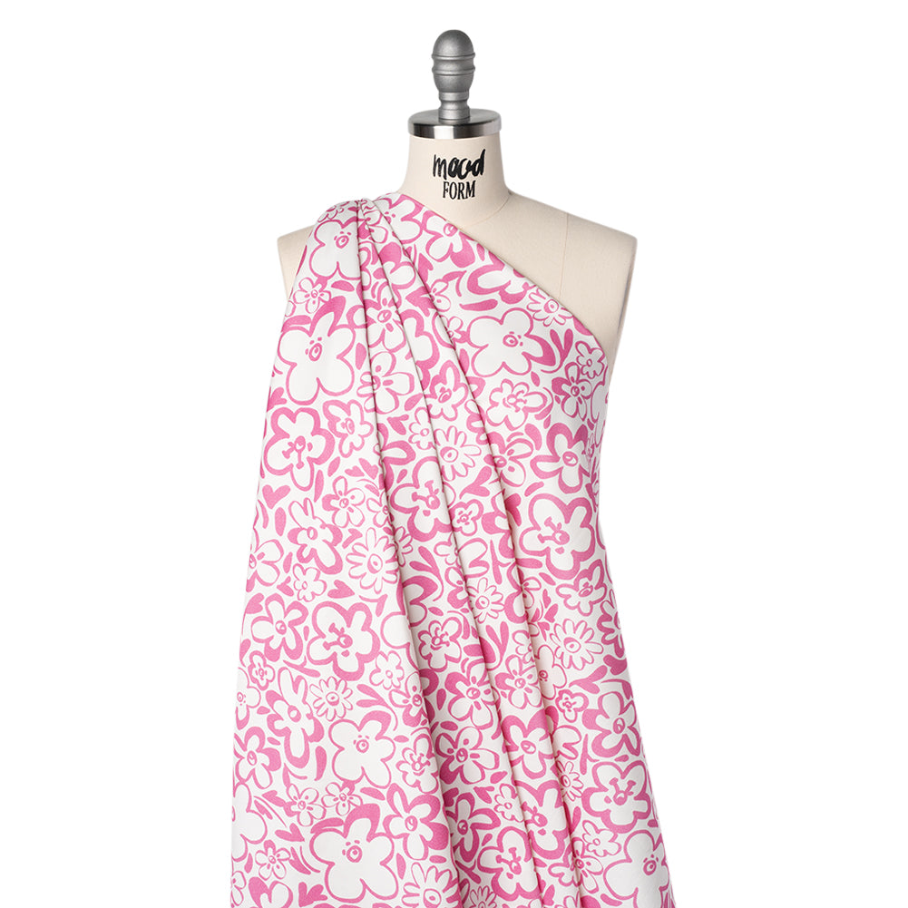 Brushed Cotton Woven - Pink and Off White Flower Doodles - Mood Exclusive Sweet Scribbles Print - Joann Fabrics
